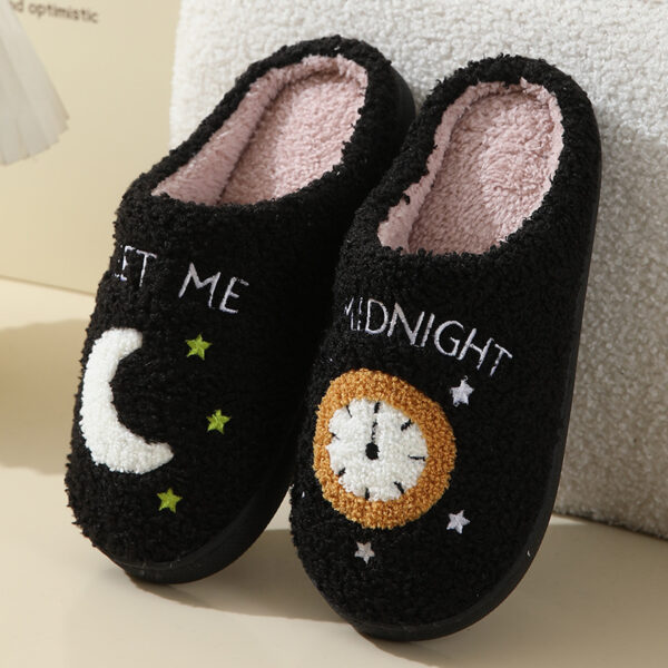 Fashion Moon And Clock Print Home Slippers Winter Warm Floor Bedroom House Shoes For Women - Image 2