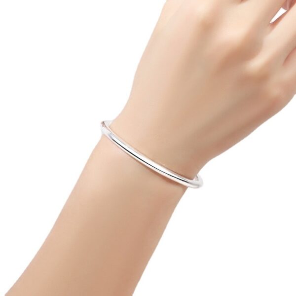 Pure Silver 9999 Glossy Silver Bracelet Closed Aperture Round Bar Simple Female - Image 4