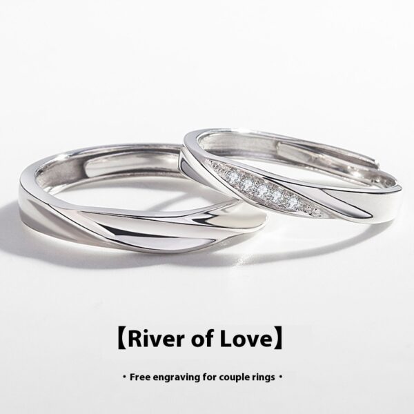 S925 Sterling Silver Love Couple Ring Simple Bracelet - Image 6