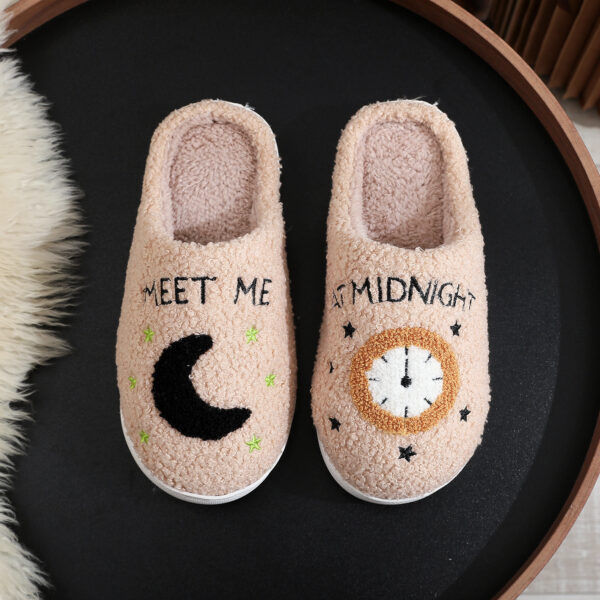 Fashion Moon And Clock Print Home Slippers Winter Warm Floor Bedroom House Shoes For Women - Image 10