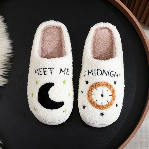 Fashion Moon And Clock Print Home Slippers Winter Warm Floor Bedroom House Shoes For Women - Image 7