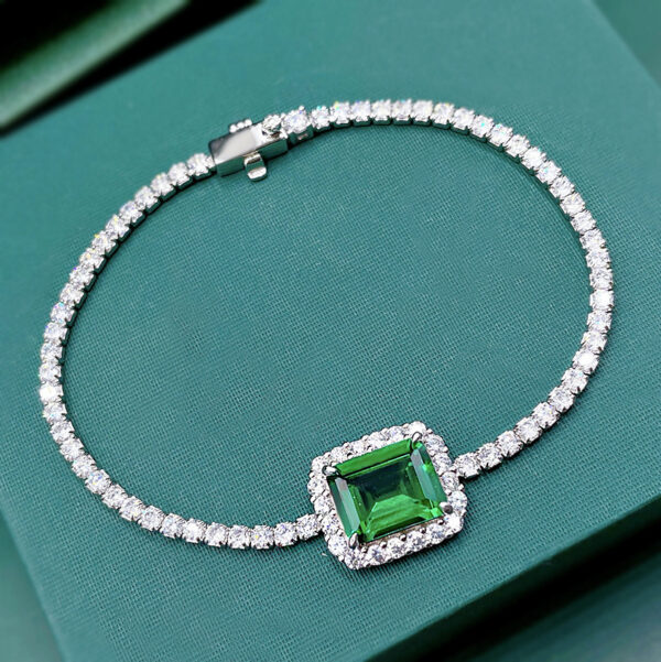 S925 Sterling Silver Synthetic 810 Emerald Bracelet - Image 4