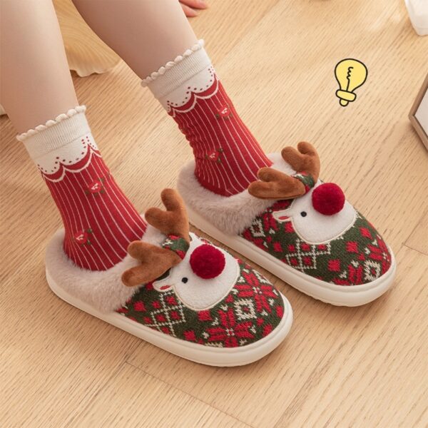 Cute Christmas Elk Plush Slippers Winter Ins Fashion Non-slip Floor Bedroom Home Slippers For Women Fuzzy House Shoes - Image 6