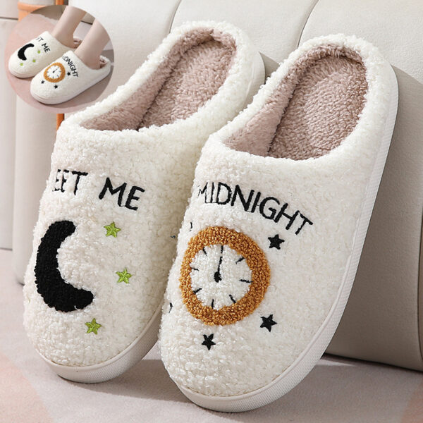 Fashion Moon And Clock Print Home Slippers Winter Warm Floor Bedroom House Shoes For Women - Image 9