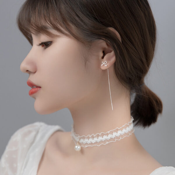 S925 Silver Bow Hanging Earrings Korean Style Lady Temperament - Image 5