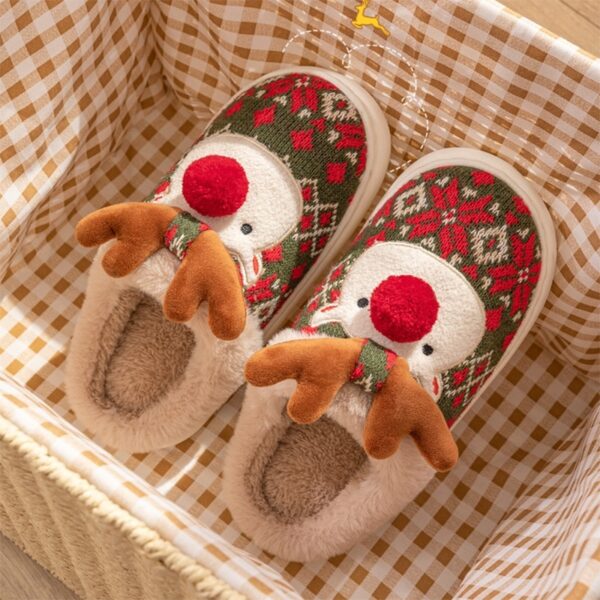 Cute Christmas Elk Plush Slippers Winter Ins Fashion Non-slip Floor Bedroom Home Slippers For Women Fuzzy House Shoes - Image 2