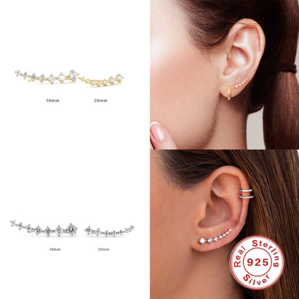 S925 Sterling Silver Single Row 7 PCs Shiny Diamond Ear Studs - Image 3