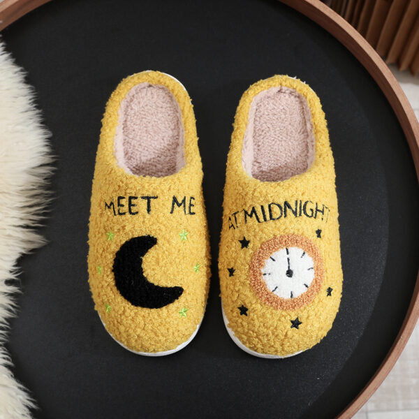 Fashion Moon And Clock Print Home Slippers Winter Warm Floor Bedroom House Shoes For Women - Image 5