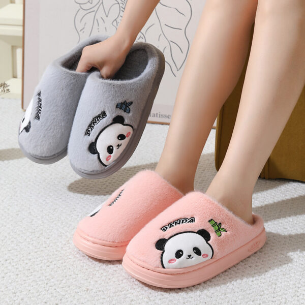 Cute Cartoon Panda Slippers Home Winter Warm Thick-soled Floor Bedroom Slipper Couples House Shoes - Image 4