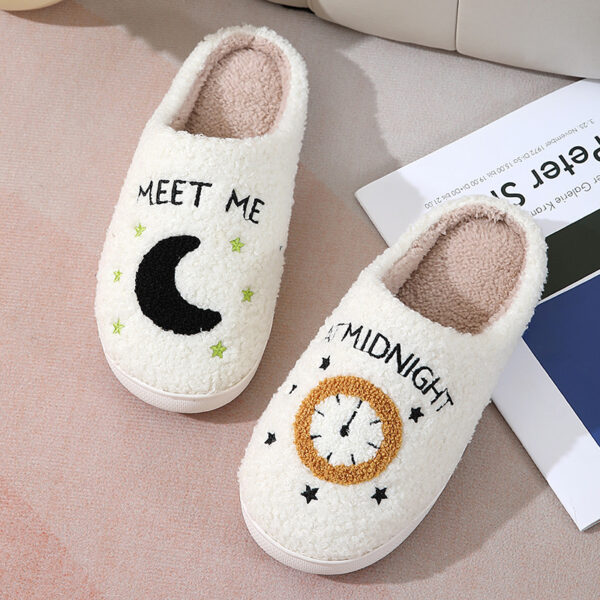 Fashion Moon And Clock Print Home Slippers Winter Warm Floor Bedroom House Shoes For Women - Image 8